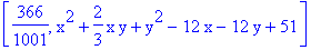 [366/1001, x^2+2/3*x*y+y^2-12*x-12*y+51]
